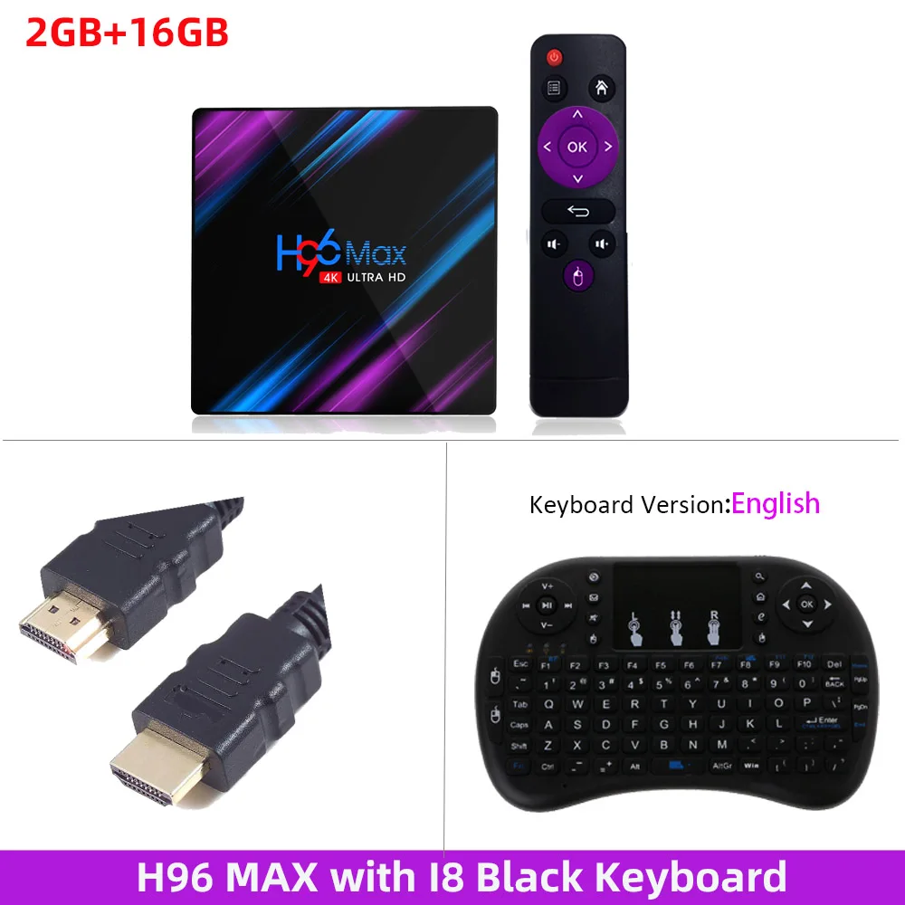 2GB16GB I8 Keyboard H96 MAX tv Box Android 9,0 2 ГБ/4 ГБ ОЗУ 16 Гб/32 ГБ/64 Гб Rockchip RK3318 H.265 4K Youtube Netflix Google Play Smart tv - Цвет: 2GB16GB I8 Keyboard