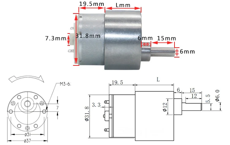 JGB37-500 37 мм Диаметр DC 12 Вольт 24V мотор-редуктор для умной игрушки