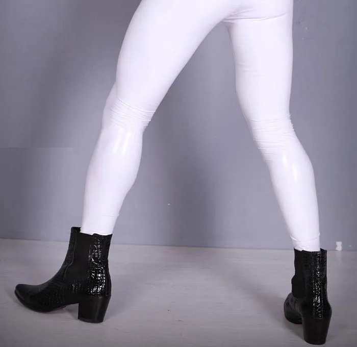 White Мужские брюки из искусственной кожи, имитация латекса, кошелек, маленькие ножки, модный крутой мото Байкер, одежда, эластичные Блестящие Брюки-карандаш - Цвет: White