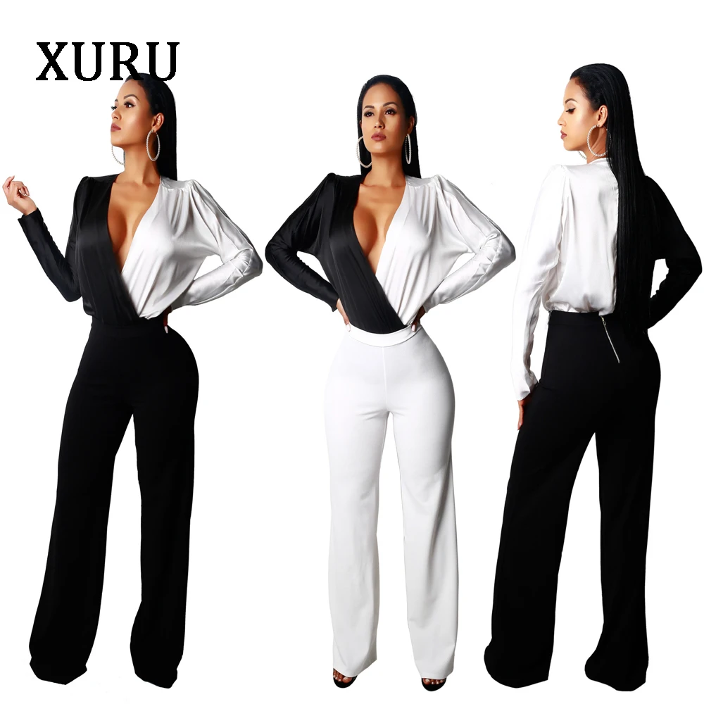 Женский комбинезон с V-образным вырезом длинным рукавом | Женская одежда