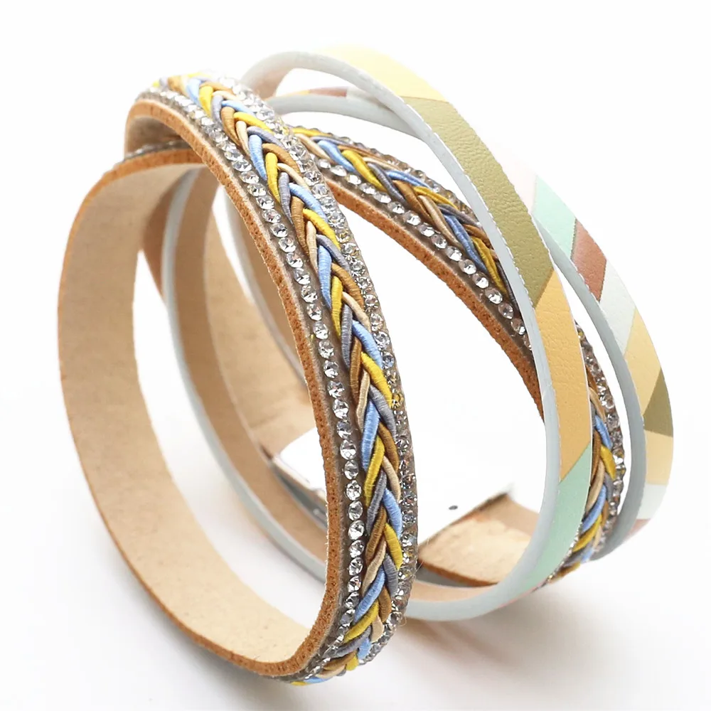 

Многослойная цепочка со стразами в этническом стиле, кожаные браслеты ручной работы, Модный женский браслет на запястье для девушек, Женски...