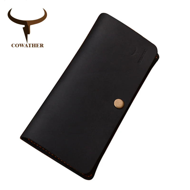 

COWATHER good Crazy horse leather luxury men wallets 2021 fashion long newest male purse 101 carteira masculina free shipping