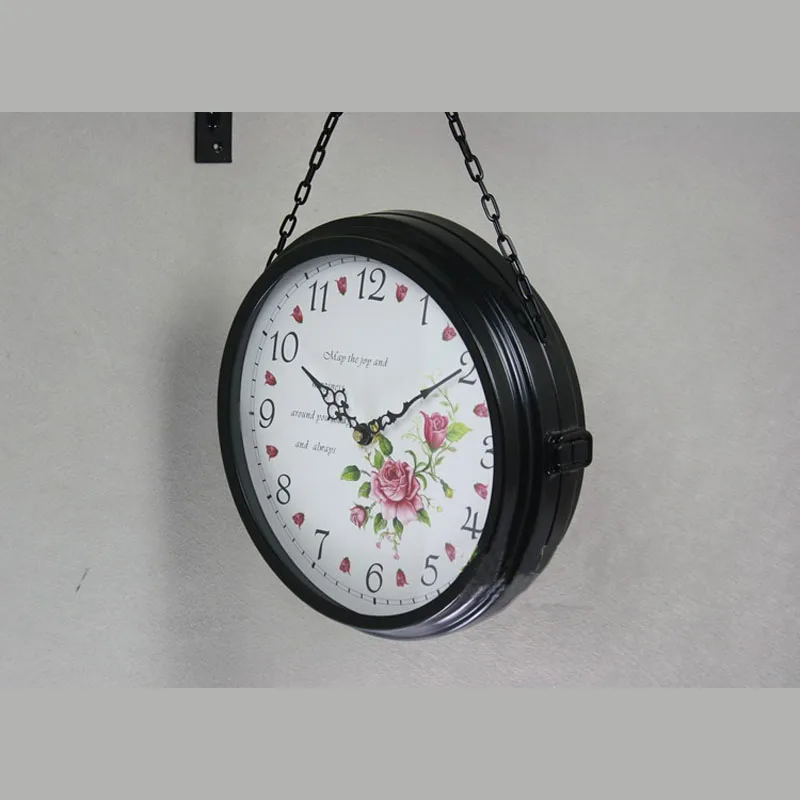

Double sided Wall Clock Wrought Iron Modern Design Watch Saati Relogio de Parede Wall Clocks Saat Reloj Pared Horloge Klok Black