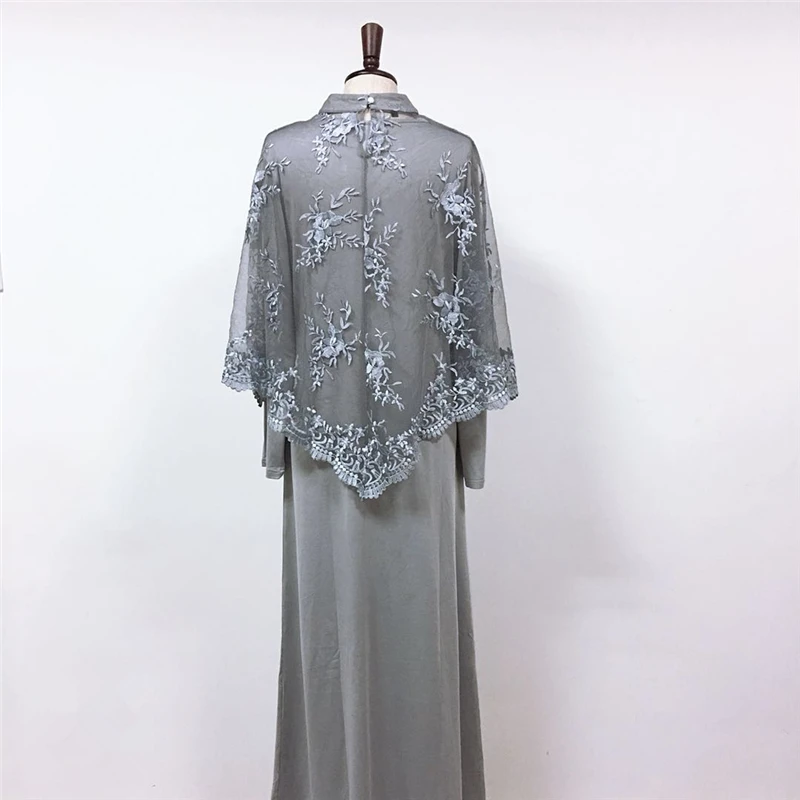 2020 скромное мусульманское платье с рукавами плащами Вышитое кружево