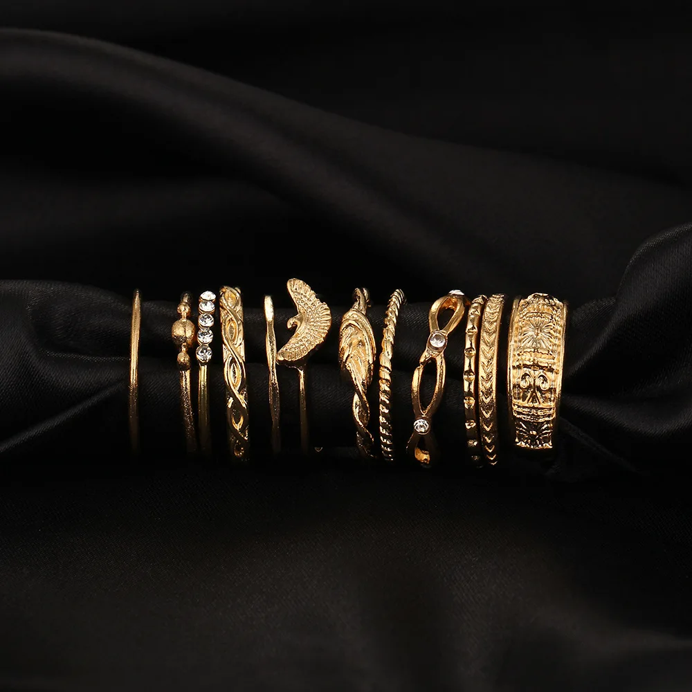 12 шт./компл. набор колец на середину пальца золотого цвета с кристаллами и полыми