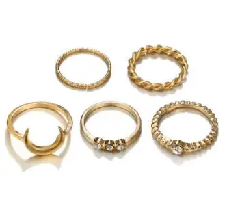 2019 New Korean Minimalist Temperament Moon Alloy Thin Ring 5pcs/lot Female Bohemian Charms Wedding Party Punk Jewelry | Украшения и