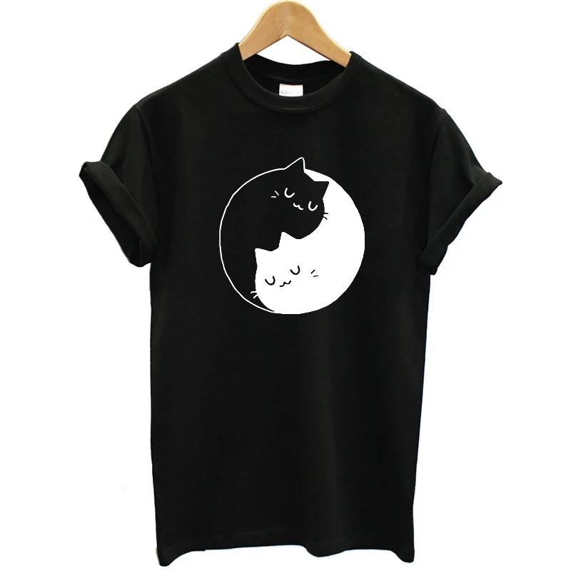Yin and Yang Cat футболка из хлопка с коротким рукавом модные летние женские топы