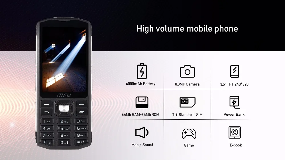 MFU A905 3," IP68 водонепроницаемый мобильный телефон с тремя sim-картами 4000 мАч долгий режим ожидания беспроводной fm фонарь внешний аккумулятор большой объем сотовых телефонов
