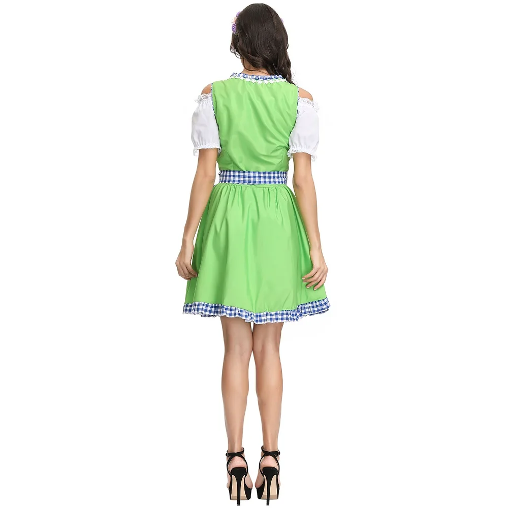 

New Women Dirndl Dress German Oktoberfest Bavarian Beer Carnival Costume Maid Outfit Waiter Fancy Plaid Clothes with Apron