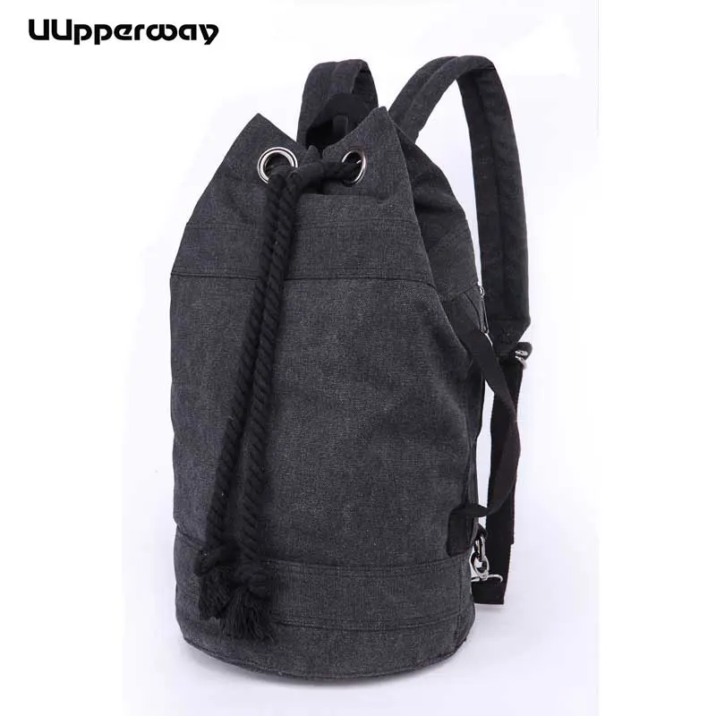 

Fashion Men School Backpack Preppy Large Drawstring Male Canvas Playing Back Pack Black String Bucket Unisex Concise Schoolbag