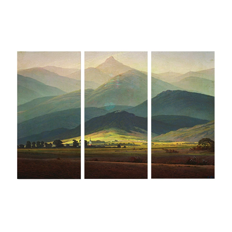 

Oil Painting 3 Panels Mountains In The Fog Pattern Printed Canvas Painting Wall Murals For Living Room Home Without Frame