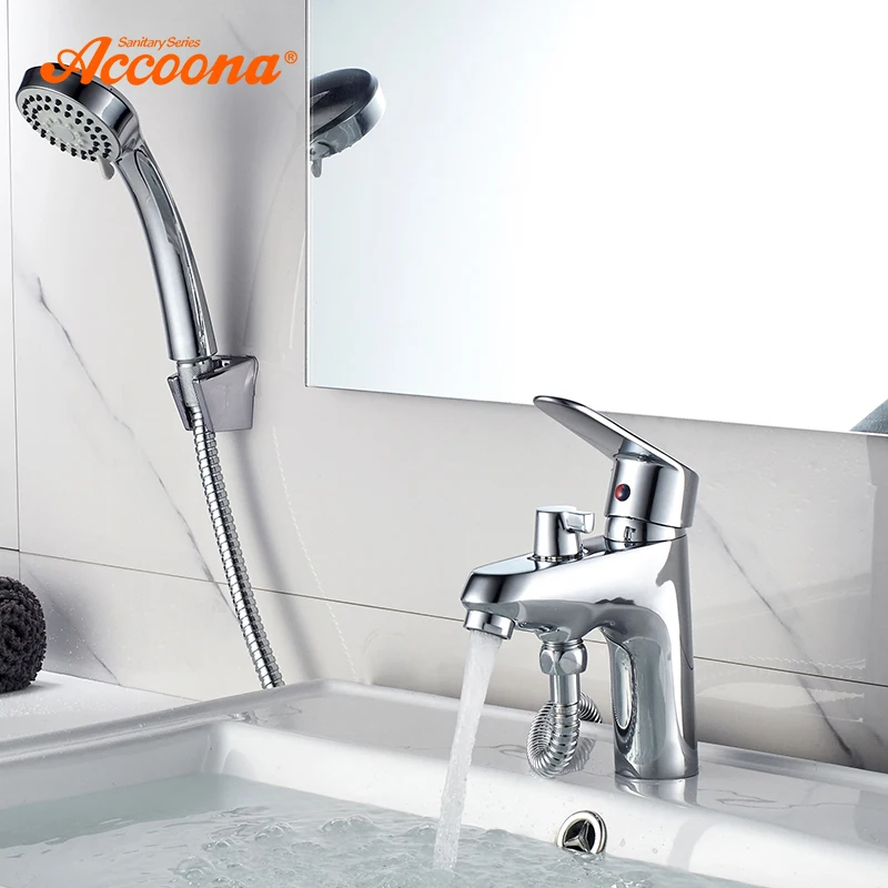 

Accoona Bathroom Basin Faucet Chrome Single Handle Tap Sink Faucet Mixer with Shower Head Hot And Cold Water Hose Faucets A9369