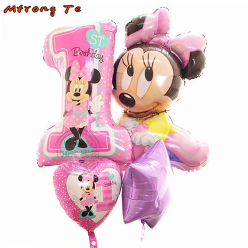 4 шт./лот Микки Минни Маус baby shower девочка мальчик первый день рождения 1 гелиевый шарик из фольги украшения для вечеринки, дня рождения globos классическая игрушка