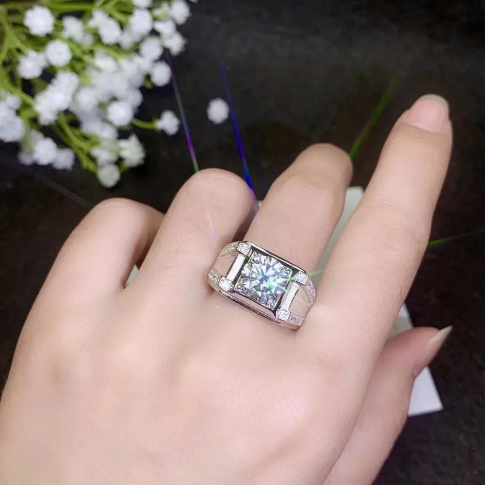 Мужское кольцо Moissanite серебро 925 пробы красивый огнеупорный цвет замена алмаза|Кольца| |