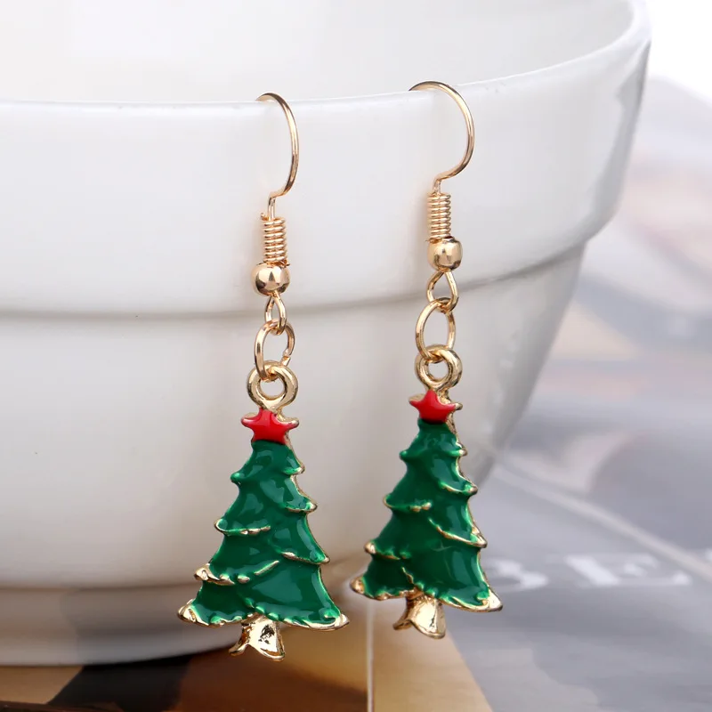 Christmas tree Женская рождественская Ювелирная серьга с рождественской тематикой в виде Санта-Клауса и снеговика - Окраска металла: Christmas tree