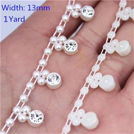 13mm 1yard 1 ярд, стразы, цепочка ABS, жемчужные бусины, кристальная цепочка, отделка, пришивка для DIY, Свадебный костюм с аппликацией, ювелирные изделия, аксессуары для рукоделия - Цвет: 13mm 1yard