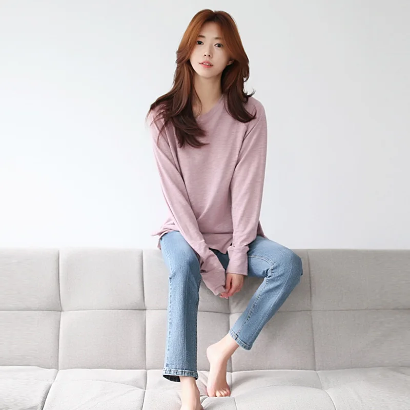 Весна Осень 2018 женская футболка топ повседневная с длинными рукавами круглым