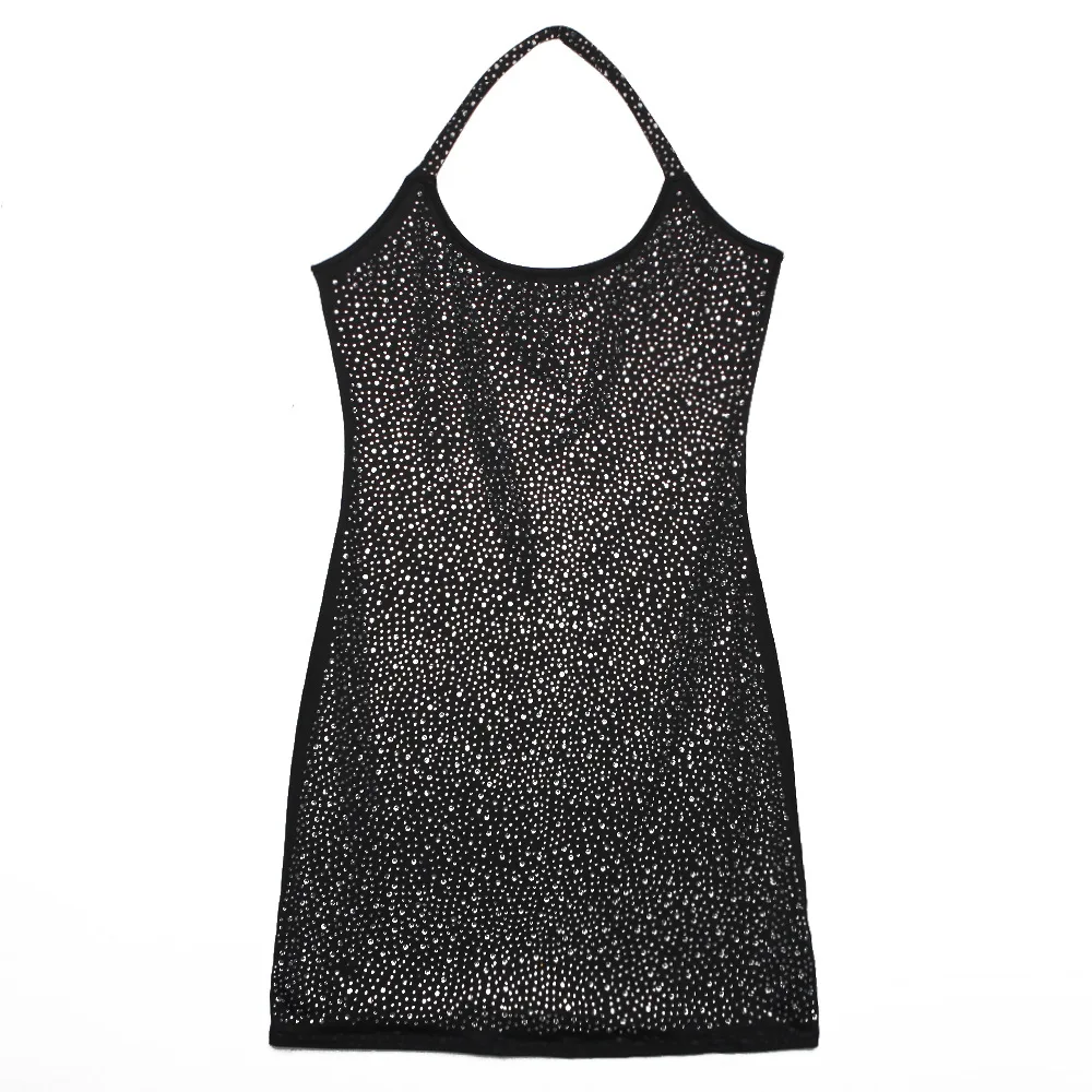 Платье без рукавов с блестками и низким воротником обтягивающая Бедро открытой