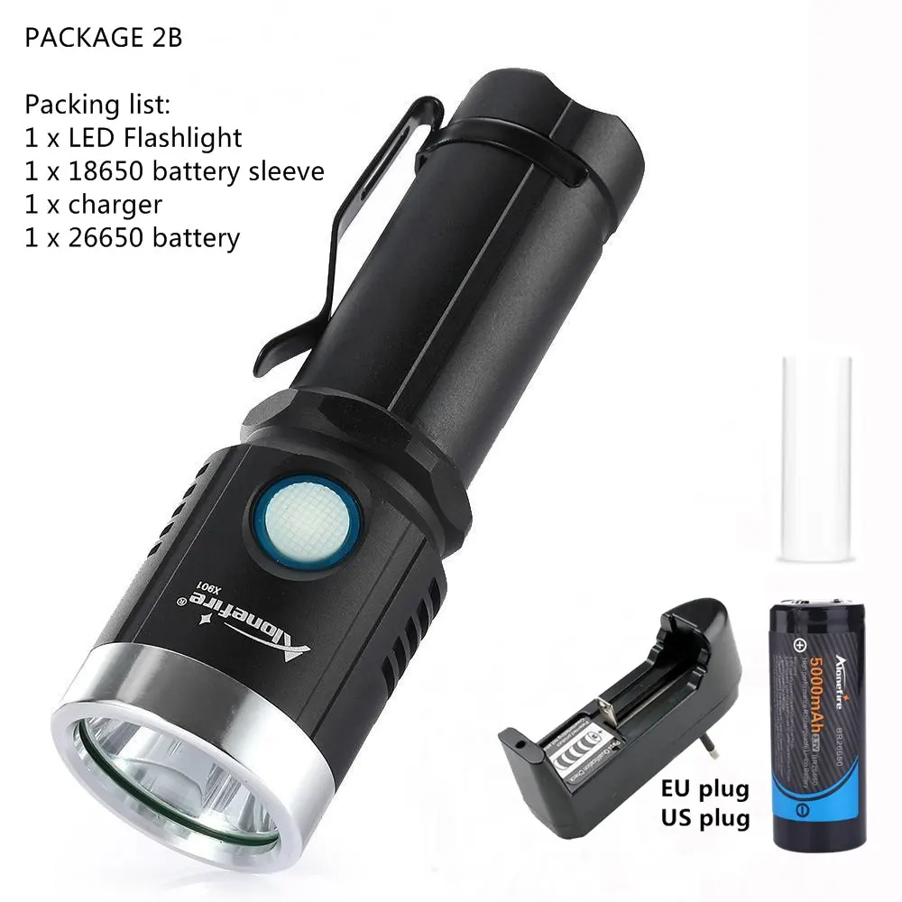 PACKAGE 2B AloneFire X901 L2 светодиодный фонарик 18650 Micro usb перезаряжаемый светодиодный фонарь ультра яркий ручной водостойкий фонарь - Испускаемый цвет: PACKAGE 2B