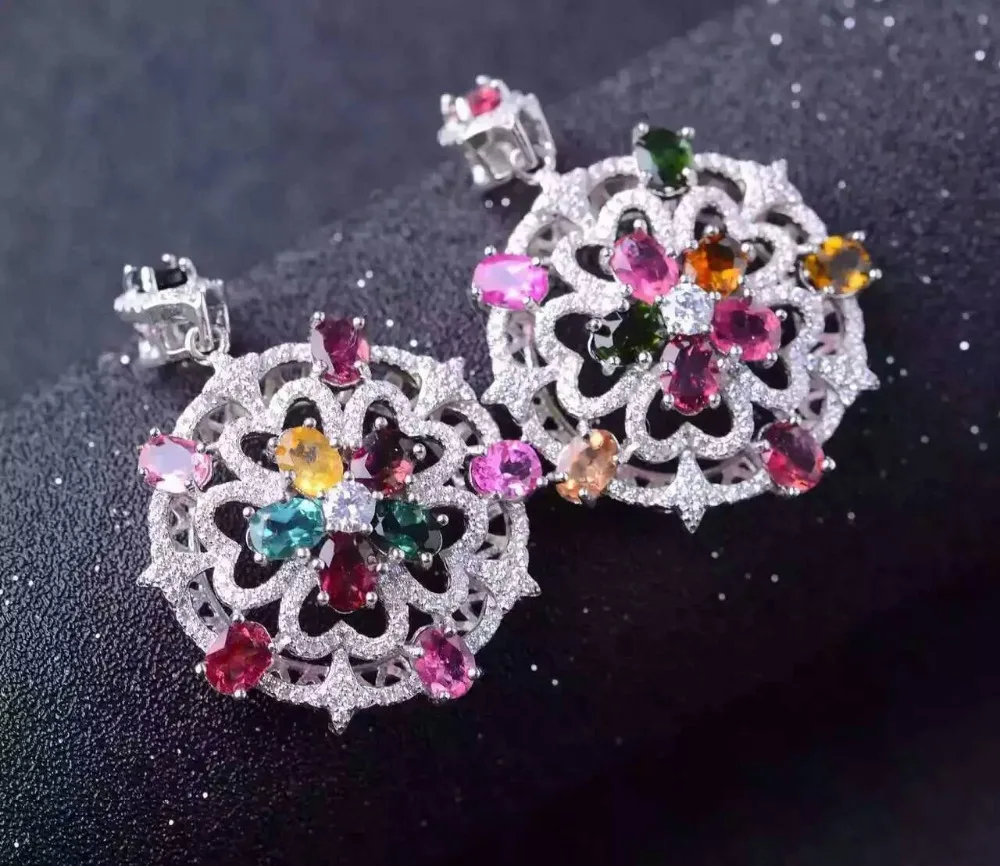 Женский кулон из серебра 925 пробы с разноцветным турмалином|jewelry necklace pendants|jewelry