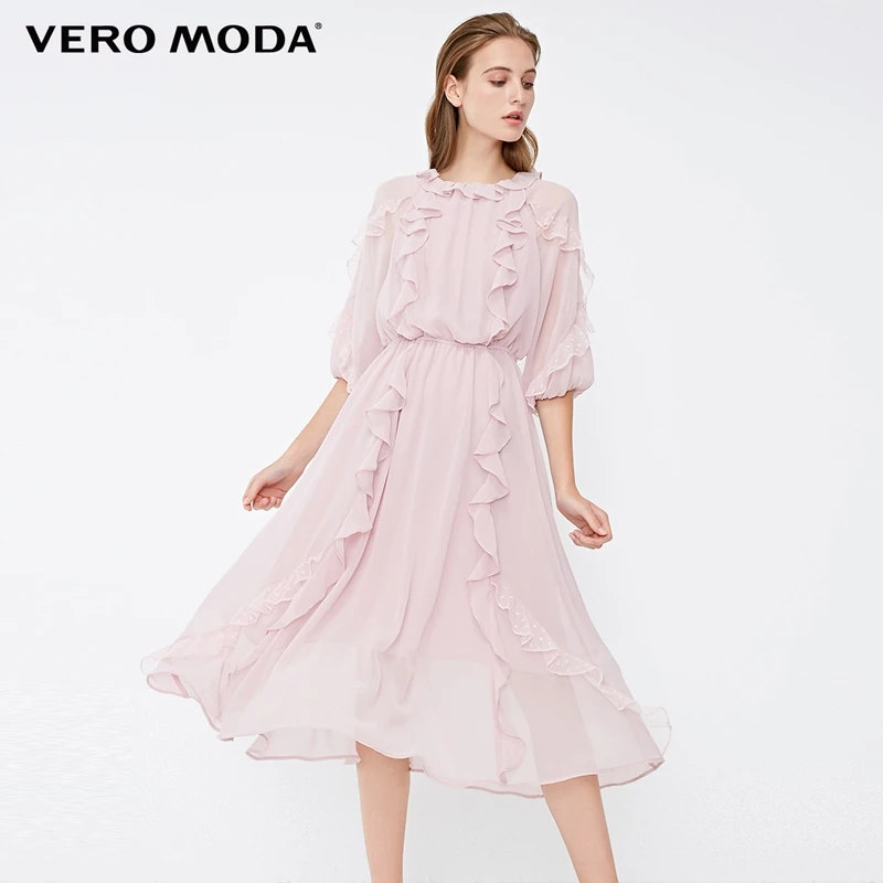 Vero Moda платье с круглым вырезом и оборками | 31847C501|Женские платья|