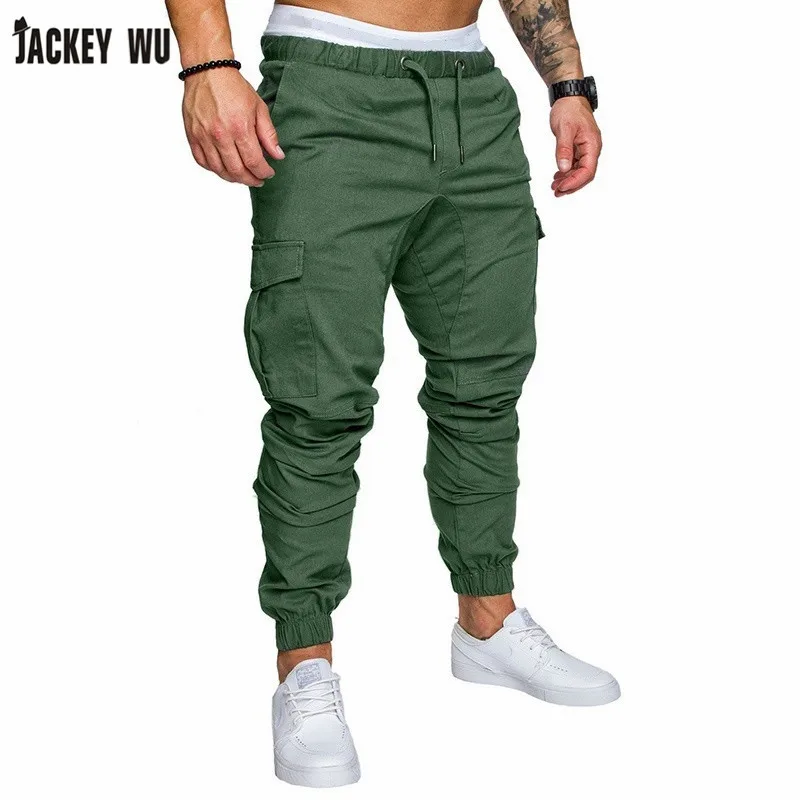 Бренд JACKEYWU, мужские брюки, мода, много карманов, сплошной цвет, для бега, эластичная талия, хаки, брюки карго, повседневные Комбинезоны, хип-хоп