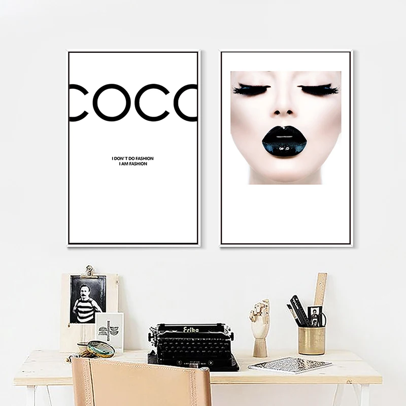 Мода Vogue COCO Lips Сексуальная Девушка настенное Искусство Холст плакат минималистичный принт Картина Настенная картина для гостиной домашний декор