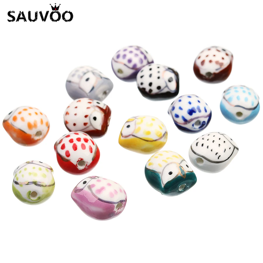 SAUVOO 10 шт./лот очаровательные бусины ручной росписи в виде совы животных 15*16 мм