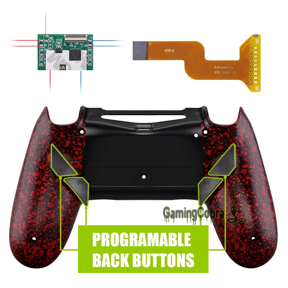 Текстурированная Красный рассвет программируемый Remap комплект для PS4 тонкий поляризационный фильтр Pro контроллер JDM 040/050/055 w/изготовленные на заказ задняя крышка в виде ракушки и 4 и пуговицами на спине