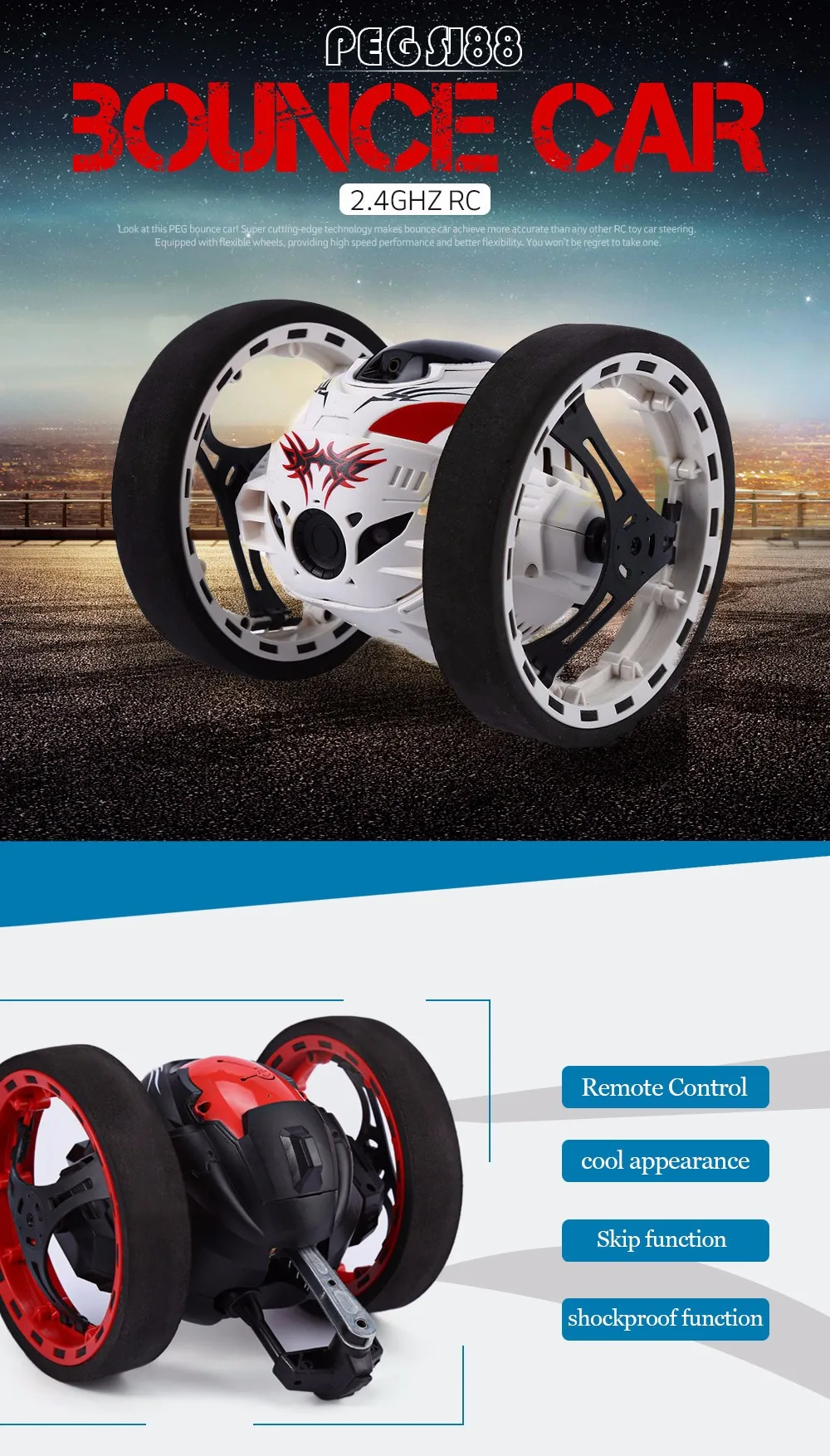 Abay SJ88 2,4 GHz RC Bounce автомобиль с гибкими колесами вращения светодиодный свет YH-03