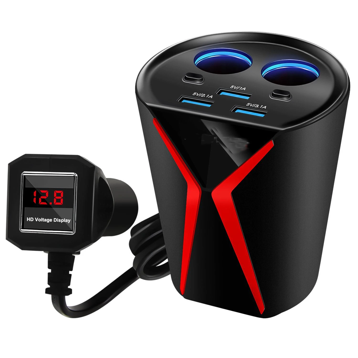 Автомобильное зарядное устройство, адаптер питания, 3 порта USB 3.1A, 2 гнезда, прикуриватель, контроль напряжения для iPhone, samsung, huawei, Xiaomi