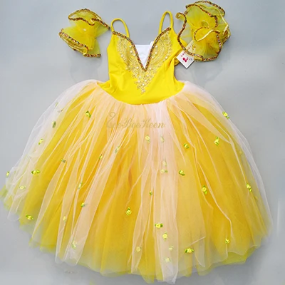 yellow Bailarina/длинная балетная пачка для девочек, балетные трико для взрослых, балетная танцевальная одежда, балетная пачка, платье Детское танцевальное платье с лебедем и озером - Color: yellow