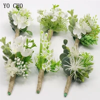 yo cho corsage bridegroom wedding boutonniere artificial silk flowers white green lily of the valley wedding meeting party decor