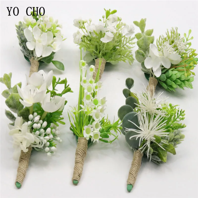 YO CHO Corsage свадебная бутоньерка для жениха искусственные шелковые цветы белые