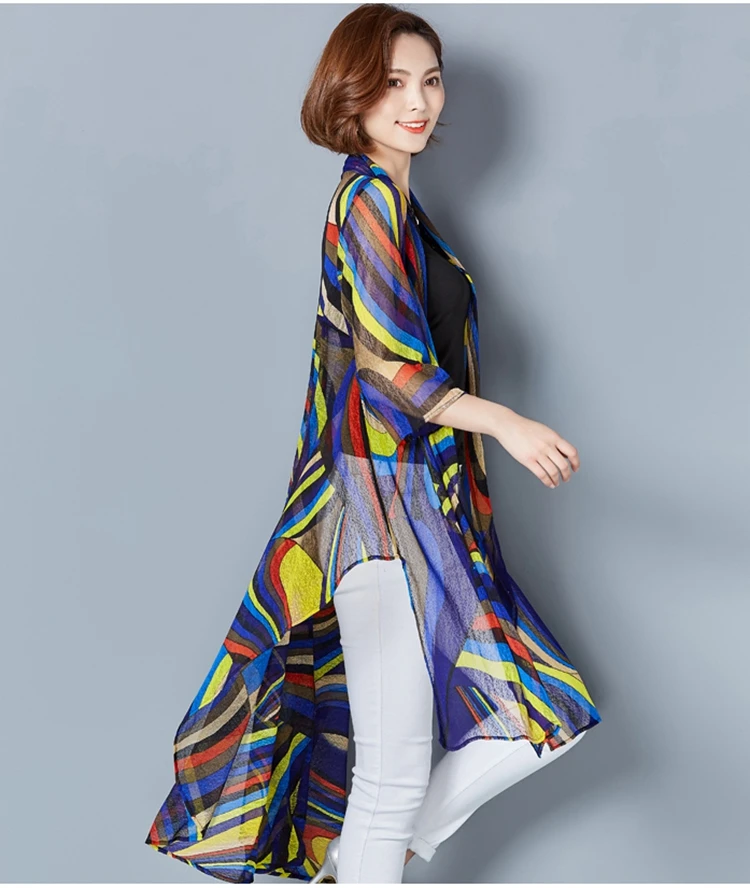 Blusas, женская верхняя одежда, Пляжное кимоно, кардиган, блузка, рубашка, повседневные свободные длинные блузки, топы размера плюс, Летний стиль, рубашки с принтом