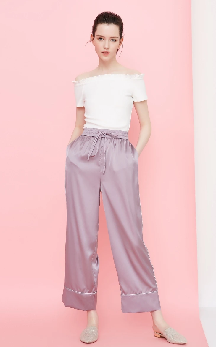 Vero Moda New Women's Elasticized Waist Casual Cropoed Wide-leg Pajama Sleepwear Pants |3182P7504