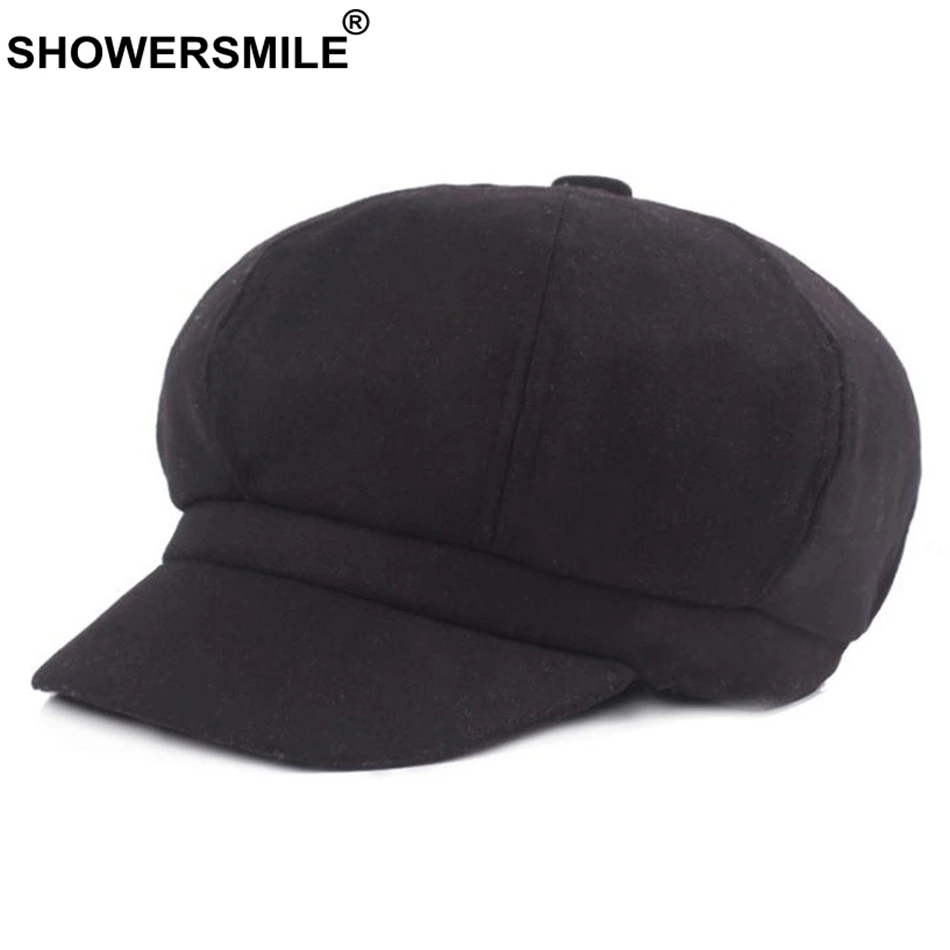 SHOWERSMILE бордовая газетная Кепка s Женская однотонная шерстяная шляпа для художников винтажная женская красная британская осенне-зимняя восьмиугольная кепка газетчик