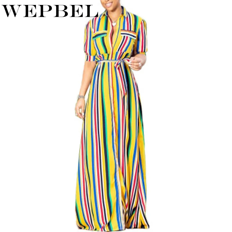 WEPBEL/женские платья в африканском стиле с длинным рукавом; элегантное сексуальное платье с цветочным принтом на пуговицах; Повседневные Вечерние платья; облегающее длинное платье макси с поясом
