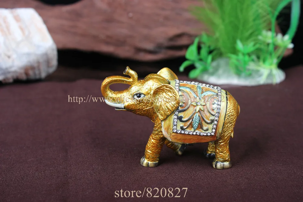 Home Decorative Box Small Antiqued Flowered Elephant Handmade Jeweled Enameled Metal Trinket Box MINI elephant
