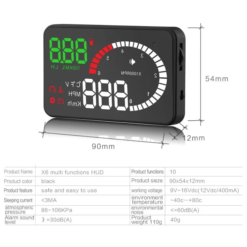 X6 3 &quotHud OBD2 Head Up Display OBD Автомобильный спидометр Speedo перенапряжение сигнализация