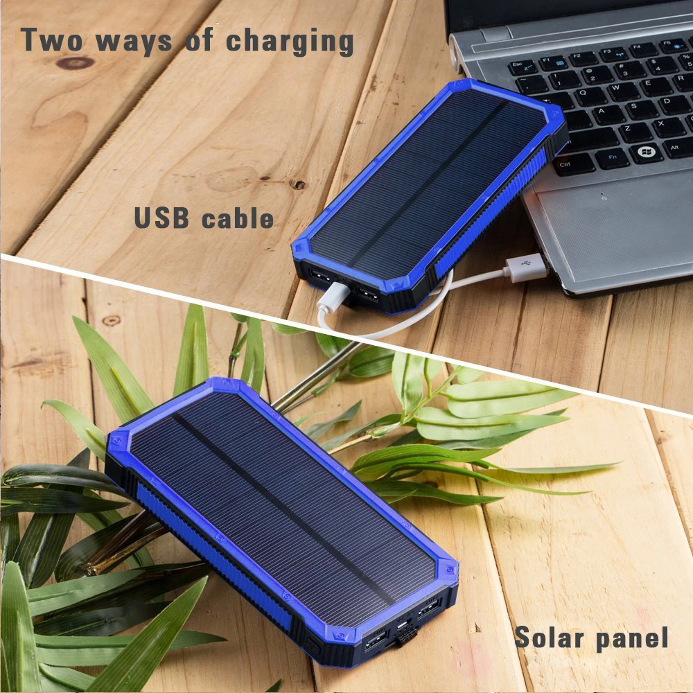 Перезаряжаемый внешний аккумулятор на солнечной энергии с 2 usb портами 1500 мАч со