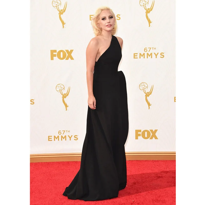 Элегантные женские платья Gaga Red Carpet 67th Emmy Awards A line сексуальные черные шифоновые вечерние платья с рюшами на одно плечо платья знаменитостей