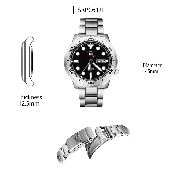 SRPC61J1 Оригинальные часы SEIKO5, спортивные, для дайвинга, плавания, автоматические механические наручные часы, два языка, календарь, мужские часы, гарантия - Цвет: SRPC61J1