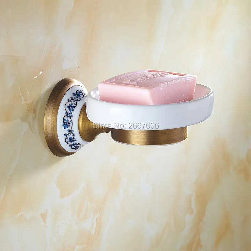 

Free shipping Hotel Toilet Vanity Ceramic Bathroom Accessories Soap Dish Wall Mounted Antique Copper Retro Soap Holders ZR2602