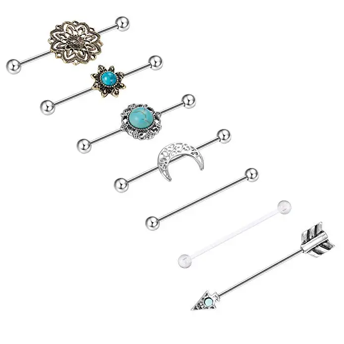 7 шт. промышленные серьги Штанги Для Пирсинга Хряща 14 г хирургическая сталь Turoquise