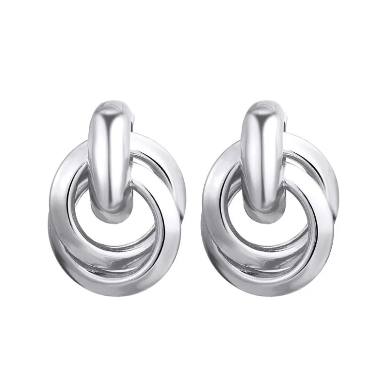 ES2202 Silver Винтажные металлические золотые серебряные серьги-гвоздики для женщин, трендовые Роскошные вечерние серьги в стиле панк, модные ювелирные изделия - Окраска металла: ES2202 Silver