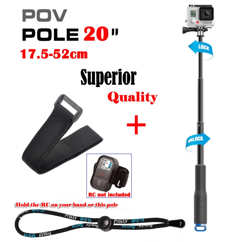Алюминиевый Телескопический монопод Go Pro hero5 20 дюймов телескопическая селфи
