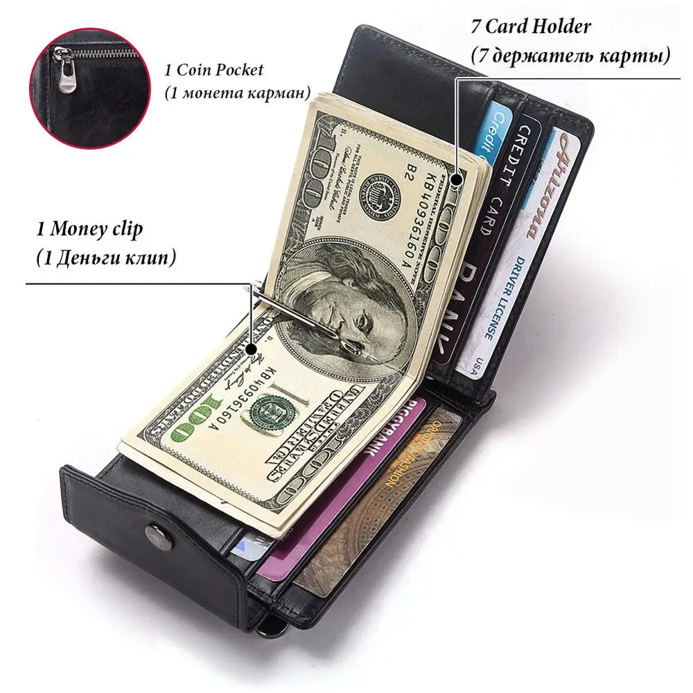 Free Engraving Money Clip Genuine Cow Leather Male Purse Wallet Men Dollar Clamp for Card DIY Gift Small Slim | Багаж и сумки