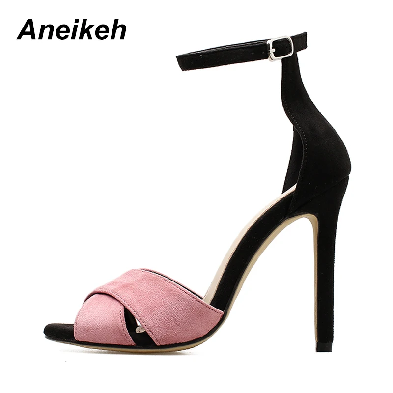 Aneikeh/женские босоножки; туфли-лодочки с открытым носком; женская летняя обувь; zapatos mujer; женские босоножки контрастного цвета на высоком тонком каблуке с ремешком на щиколотке