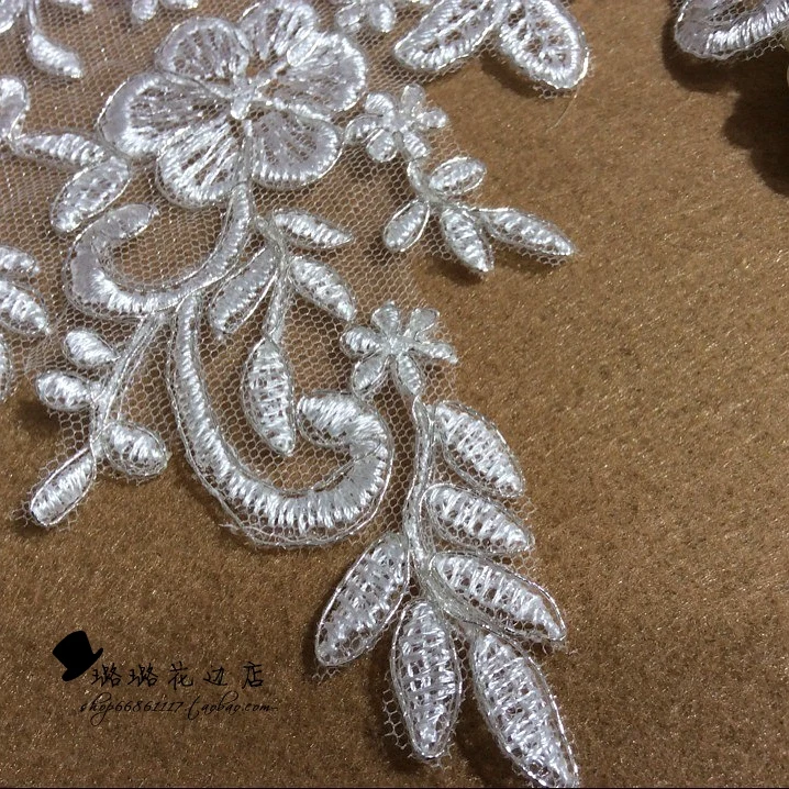 

5yards/lot Luxury silverstrand cord embroidery lace trim decoration accessories wedding dress veil diy material applique 17cm